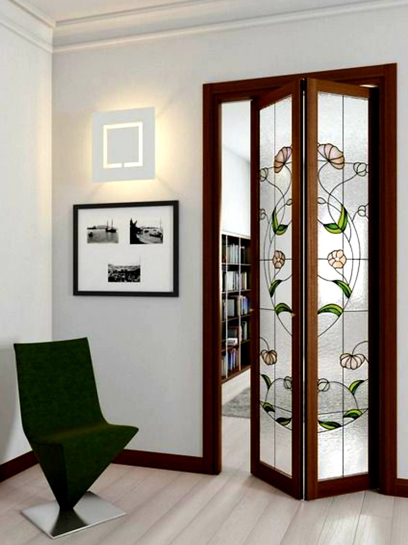 Двери гармошка с витражным декором Шымкент