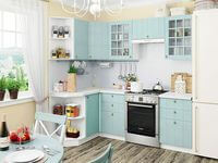 Небольшая угловая кухня в голубом и белом цвете Шымкент